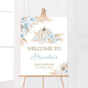 Póster Bienvenidos a la Baby Shower Boho Dusty Blue Pumpk