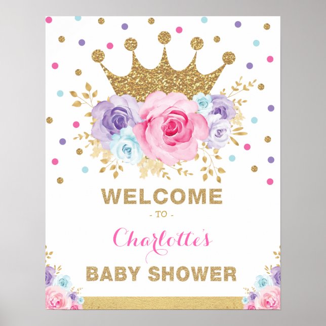 Póster Bienvenidos a la Baby Shower Crown Princess Rubor  (Frente)