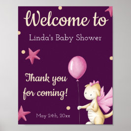 Póster Bienvenidos a la Baby Shower de Cute Pink Dragon
