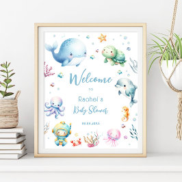 Póster Bienvenidos A La Baby Shower De Cute Under Sea Blu