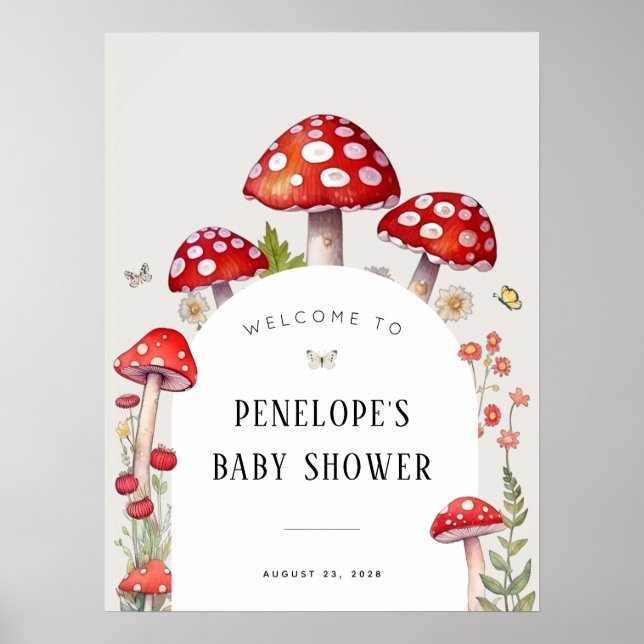 Póster Bienvenidos a la Baby Shower de Mushroom Woodland  (Frente)