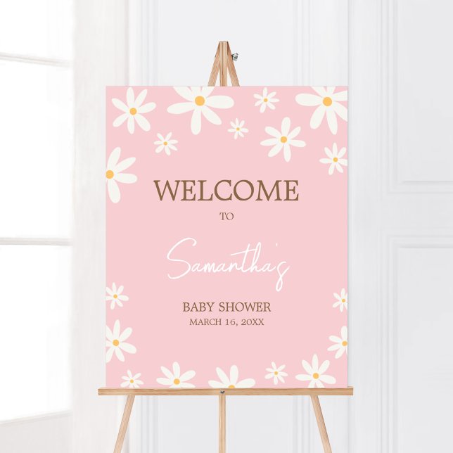 Póster Bienvenidos a la Baby Shower de Oh Baby Boho Daisy (Retro Daisy Flowers Baby Shower Welcome Sign)