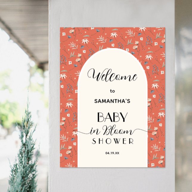 Póster Bienvenidos a la Baby Shower Wildflower Terracotta (Wildflowers on terracotta gender-neutral baby shower welcome poster, PRINTED and/or INSTANT DOWNLOAD)