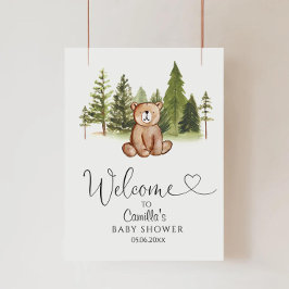 Póster Bienvenidos a la Baby Shower Woodland Bear