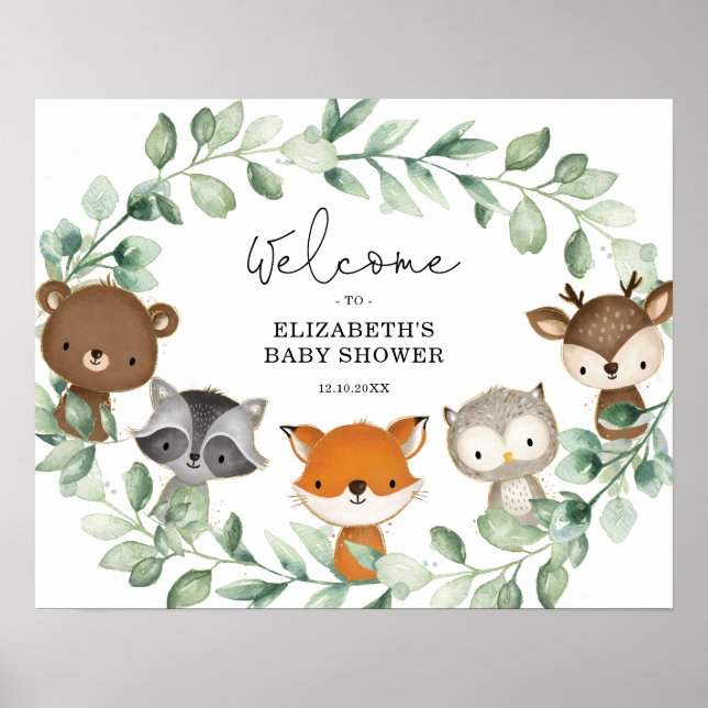 Póster Bienvenidos a la Bienvenida del Bebé Wreath Woodla (Frente)