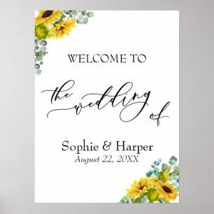 Póster Bienvenidos a la Boda de Eucalipto y Girasoles