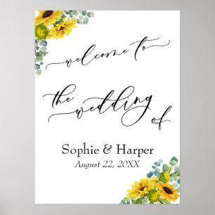 Póster Bienvenidos a la Boda de Eucalipto y Girasoles