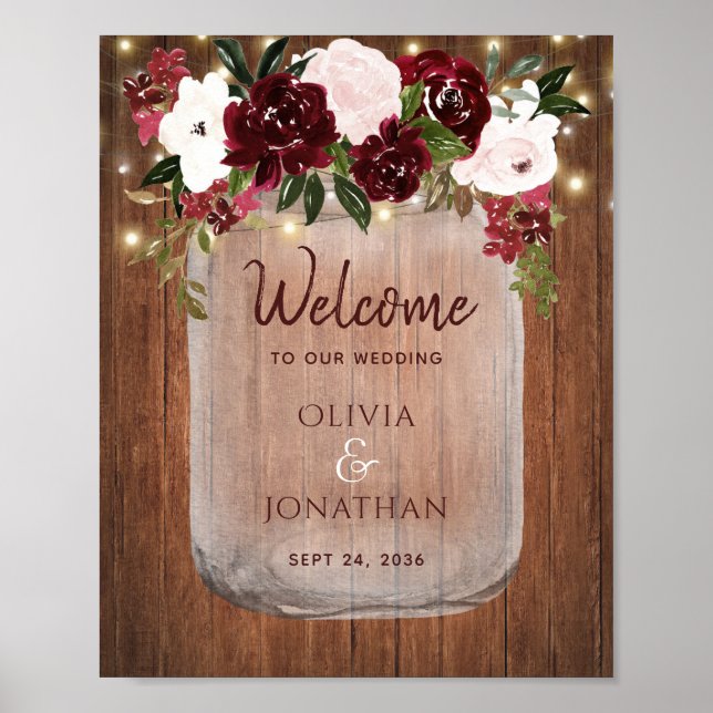 Póster Bienvenidos a la boda de la boda de la floral de M (Frente)