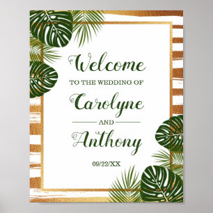 Póster Bienvenidos a la Boda de Relieve metalizado dorado