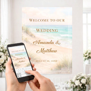Póster Bienvenidos a la boda en la costa de la playa