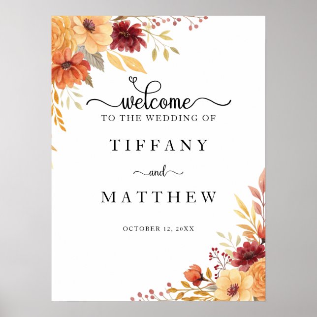Póster Bienvenidos a la boda otoño de Florals (Frente)