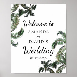 Póster Bienvenidos a la Boda Tropical Palm Tree Green
