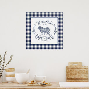 Póster Bienvenidos A La Casa Rural Blue Gingham
