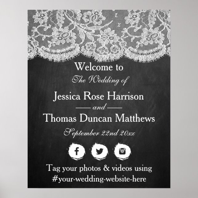 Póster Bienvenidos a la colección de Bodas de Chalkboard  (Frente)
