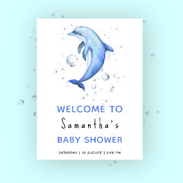 Póster Bienvenidos a la ducha de bebé con delfín bajo el