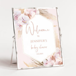 Póster Bienvenidos a la ducha de bebé con pampas