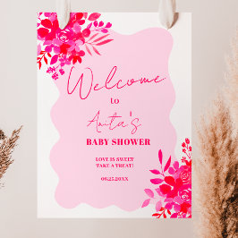 Póster Bienvenidos a la ducha de bebé florida rosa rosa c