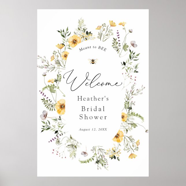 Póster Bienvenidos a la ducha de flores silvestres de Bee (Frente)