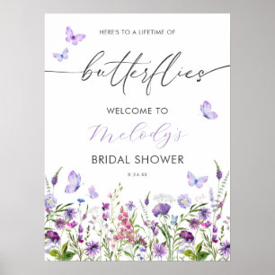 Póster Bienvenidos a la ducha de mariposa con flores silv