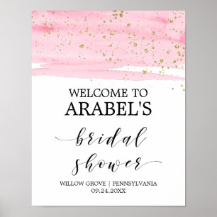 Póster Bienvenidos a la ducha de novia acuarela rosa y do