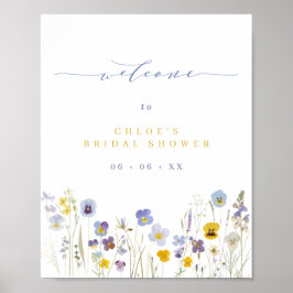 Póster Bienvenidos a la ducha de novia azul y amarillo