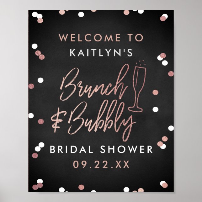 Póster Bienvenidos a la ducha de novia Brunch & Bubbly Co (Frente)