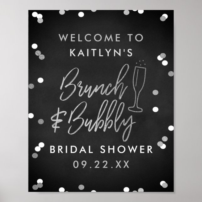 Póster Bienvenidos a la ducha de novia Brunch & Bubbly Co (Frente)