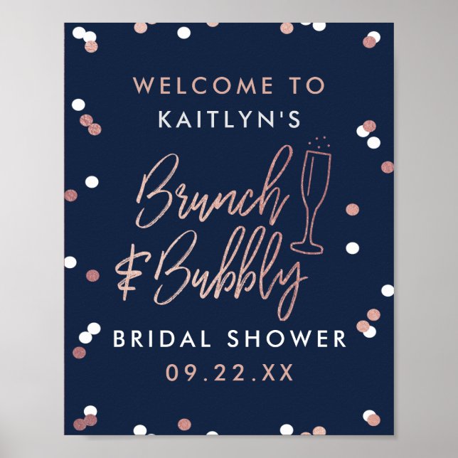 Póster Bienvenidos a la ducha de novia Brunch & Bubbly Co (Frente)