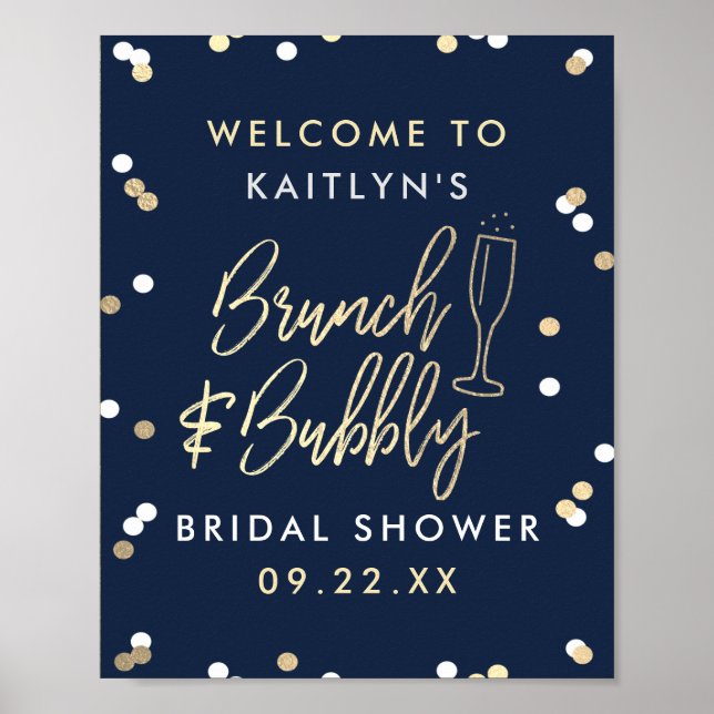 Póster Bienvenidos a la ducha de novia Brunch & Bubbly Co (Frente)