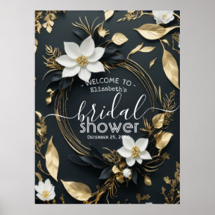 Póster Bienvenidos a la ducha de novia con flores de oro 