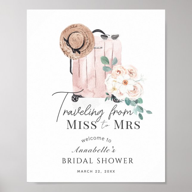 Póster Bienvenidos a la ducha de novia en maleta rosa de  (Frente)