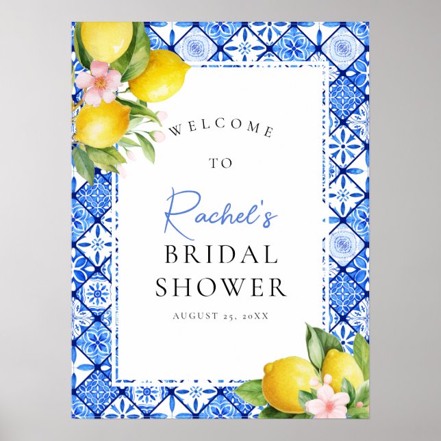Póster Bienvenidos a la ducha de novia floral con azulejo (Frente)