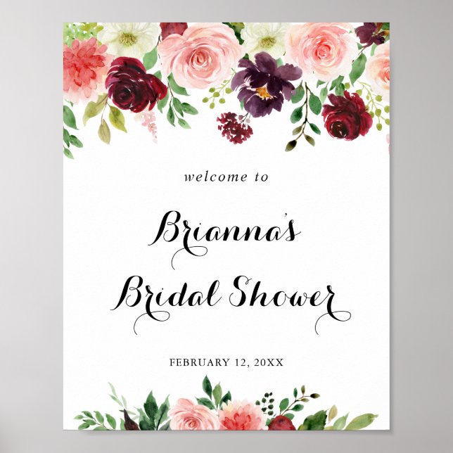 Póster Bienvenidos a la ducha de novia floral de primaver (Frente)