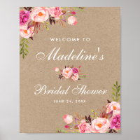 Bienvenidos a la ducha de novia floral Kraft Pink 