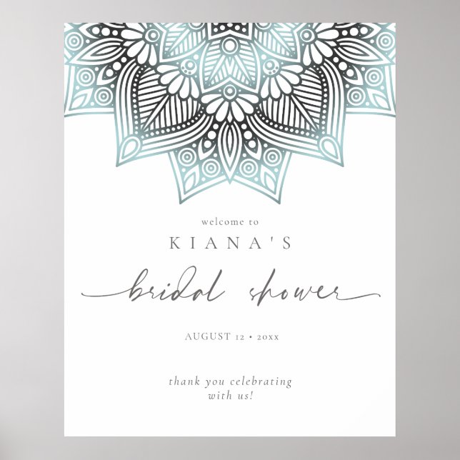 Póster Bienvenidos a la ducha de novia Mandala Lace Blue  (Frente)