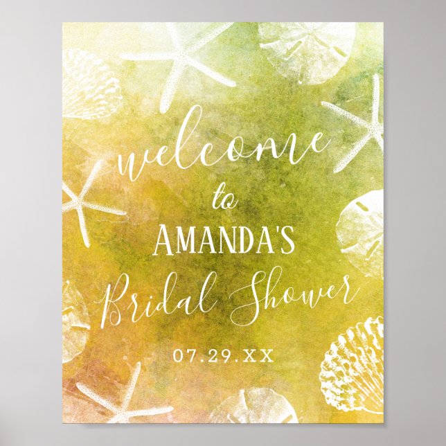 Póster Bienvenidos a la ducha de novias acuarela Beach Se (Frente)