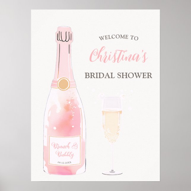 Póster Bienvenidos a la ducha de novias Brunéi y Bubbly C (Frente)