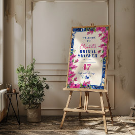 Póster Bienvenidos a la ducha de novias con azulejos azul