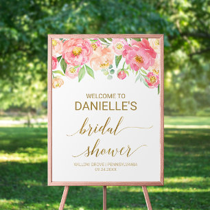 Póster Bienvenidos a la ducha de novias con flores de peo