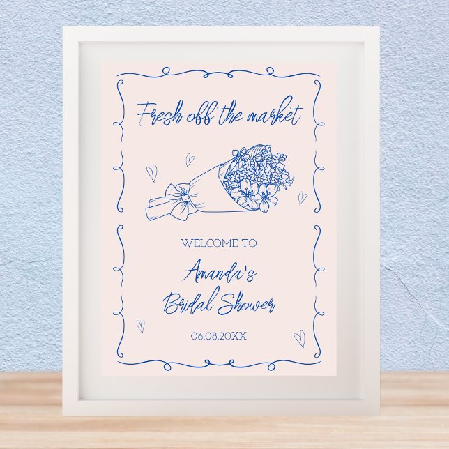 Póster Bienvenidos A La Ducha De Novias En El Mercado (Fresh Off The Market Bridal Shower Welcome Poster)