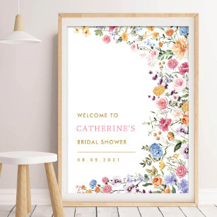 Póster Bienvenidos a la ducha de novias floral del jardín