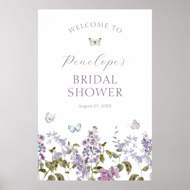 Póster Bienvenidos a la ducha de novias Lilac y Butterfli (Frente)