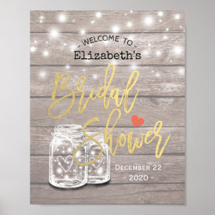 Póster Bienvenidos a la ducha de novias Rustic Wood Mason
