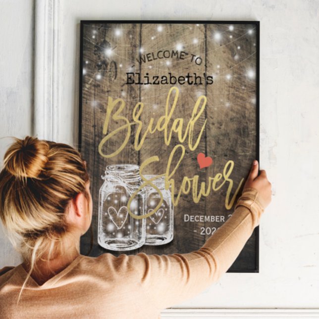Póster Bienvenidos a la ducha de novias Rustic Wood Mason (Subido por el creador)