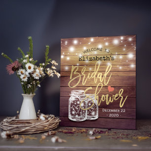Póster Bienvenidos a la ducha de novias Rustic Wood Mason