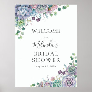Póster Bienvenidos a la ducha de novias violeta y verde