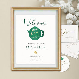 Póster Bienvenidos a la ducha de oro esmeralda del té