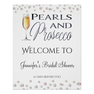 Póster Bienvenidos a la ducha de perlas y prosecco
