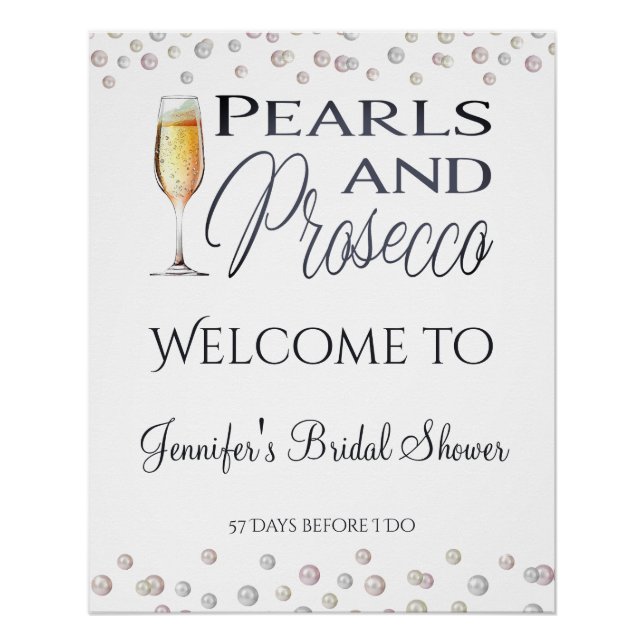 Póster Bienvenidos a la ducha de perlas y prosecco (Anverso)