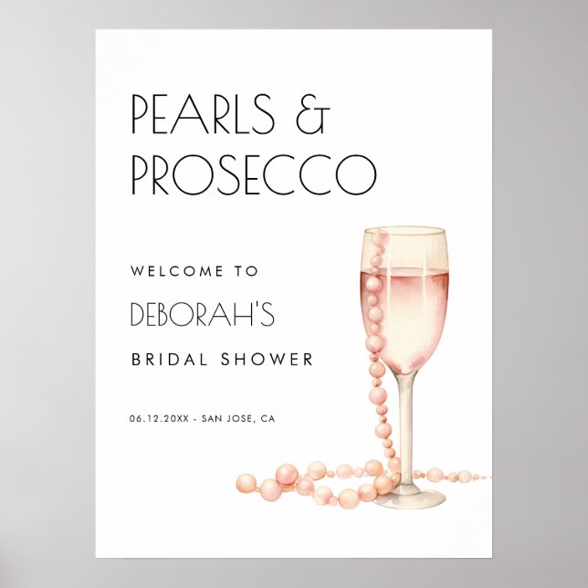Póster Bienvenidos a la ducha de perlas y prosecco (Frente)